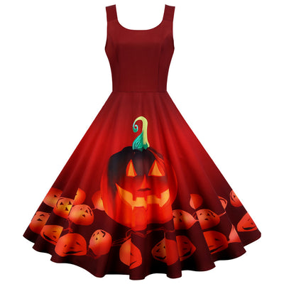 Halloween Sleeveless Fashion Print Dress