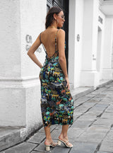 Satin Swing Side Split Backless Sling Dress