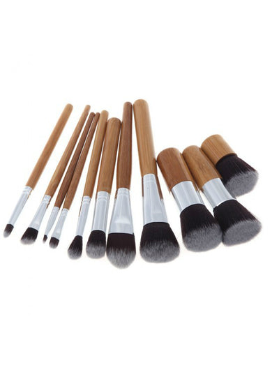 11Pcs Natural Bamboo Makeup Brushes With Bag