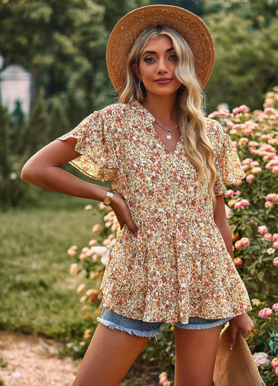 V-neck Temperament Printed Casual Shirt