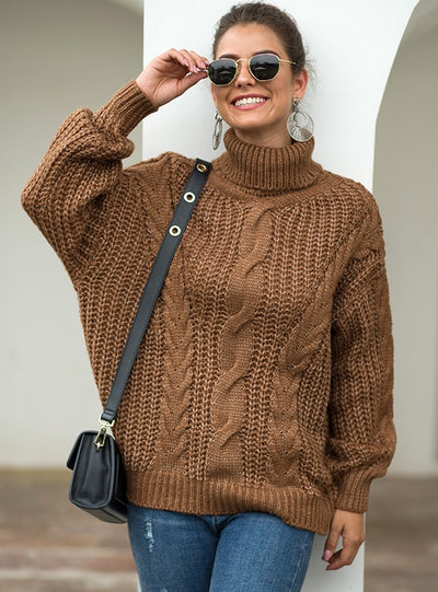 High Neck Thick Twist Turtleneck Sweater