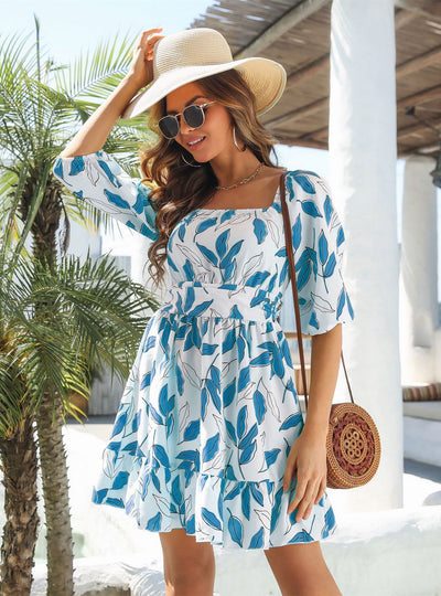 Holiday Ruffled Square Collar Dress