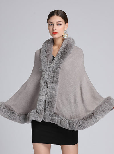 Women Rex Rabbit Fur Collar Shawl Cape