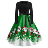 Santa Claus Print Long Sleeve Big Swing Dress