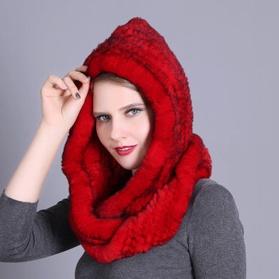 Rex Fur Hat Scarf Integrated Hat Scarf Dual-purpose