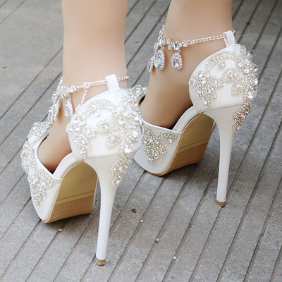 Women White Rhinestone Wedding Shoes