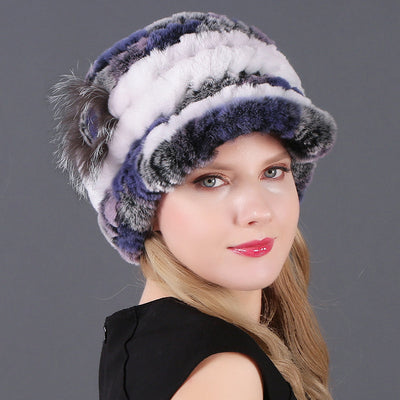 Woman Warm Rex Rabbit Hair Knitted Hat