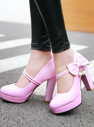 Bow Lace High Heels Pumps Women Ankle Strap
