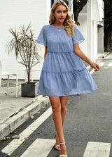 A-Line Solid Color Short Sleeve Dress