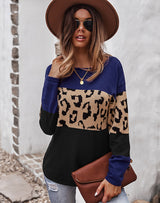 Leopard Print Stitching Long Sleeves Sweater
