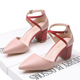 Cross Pointed Hollow Thick High Heels