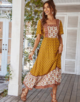 Bohemian Style Print Square Collar Dress