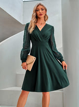 Women Casual V-neck Solid Color Dress