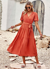 Short Sleeve V-neck Chest-wrapped Dress