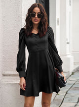 Satin Bubble Sleeve Long Sleeve dress