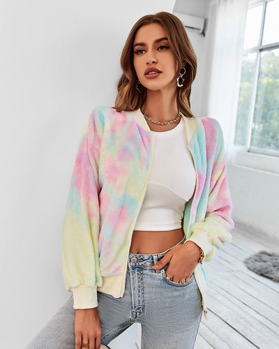 Tie-dyed Long-sleeved Plush Coat