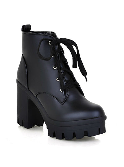 Women's Ankle Boots Lace Up High Heels Punk 