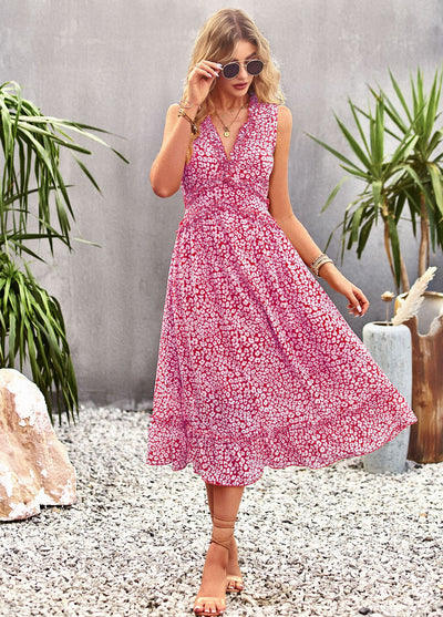 V-neck Leisure Vacation Print Dress