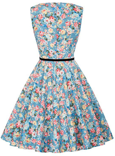 Blue Colorful Print Short Vintage Dress