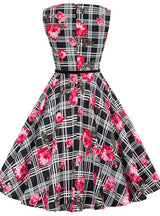 Black Pink Print Short Vintage Dress