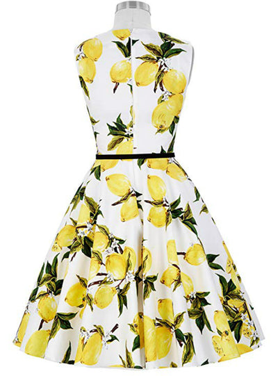Women Pear Blossom Sleeveless Short Vintage Dress