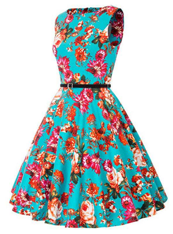 Fshion Women Blue Print Short Vintage Dress – Lilacoo