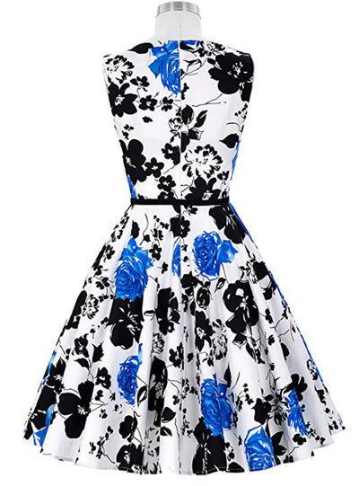 Fashion Women White Dress Blue And Black Dress