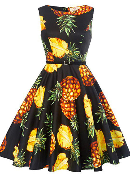 Black Vintage Dress Pineapple Flower 1950‘s Dress