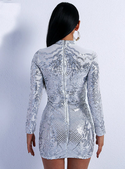 Sexy Long Sleeve Geometric Sequin Short Dress