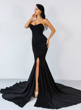 Solid Color Wrapped Party Evening Dress