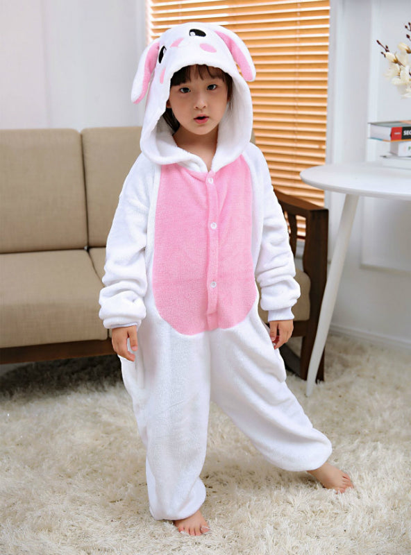 Pink Rabbit And Animal Conjoined Flannel Pajamas