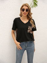 Loose Leopard Stitching Short Sleeve T-shirt