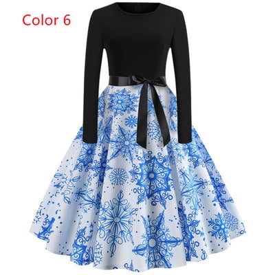 Retro Printed Christmas Dress