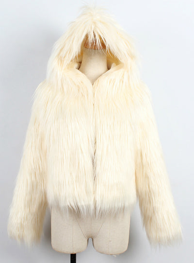 Women Winter Fur Like Hat Throwing Coat 
