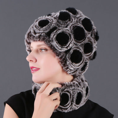 Women Rex Hair Rose Hat Scarf Set