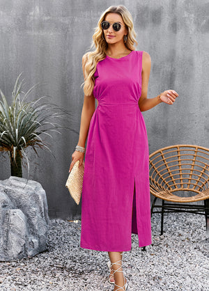 Solid Color Waist Sleeveless Vest Dress