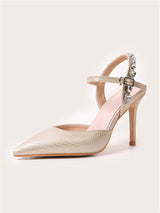 Pointed Rhinestone Bright Diamond Snake High Heels