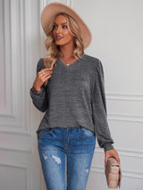 Loose Bubble Sleeve V-neck Long Sleeve T-shirt