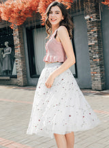 Multi-layer High Waist Embroidery Tulle Skirt