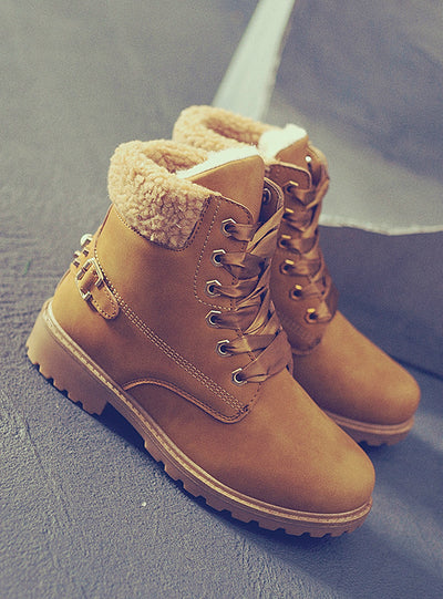 Women Boots Lace up Solid Casual Ankle Boots 