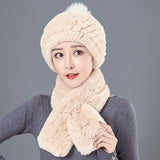 Warm Ear Protection Rex Rabbit Hair Warm Hat Scarf Set