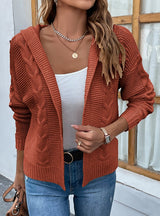 Solid Color Hooded Twist Sweater Cardigan Coat