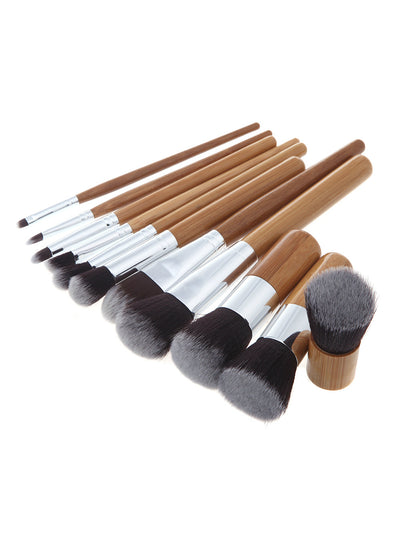 11Pcs Natural Bamboo Makeup Brushes With Bag