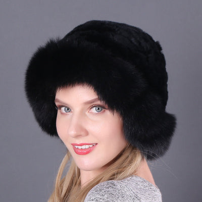 Warm Winter Fox Fur Rex Rabbit Fur Woven Hat