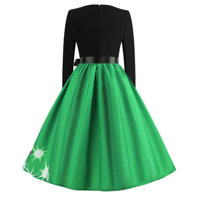 Retro Christmas Printed Long Sleeve Dress