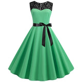 Retro Sleeveless Lace Stitching Dress