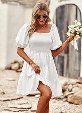 A-line Square Neck Short Sleeve Dress