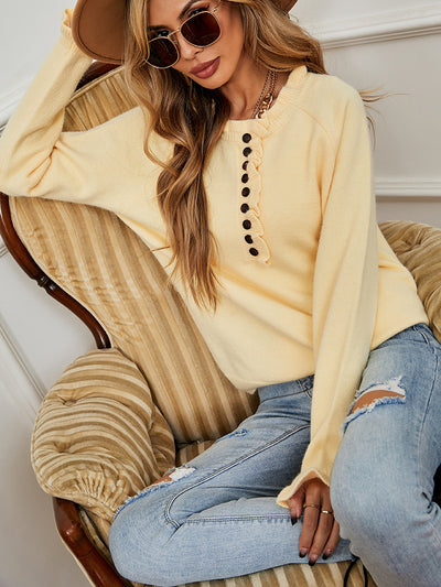 Wooden Ear Button Cardigan Sweater