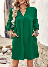 Solid Color Loose V-neck Short Dress