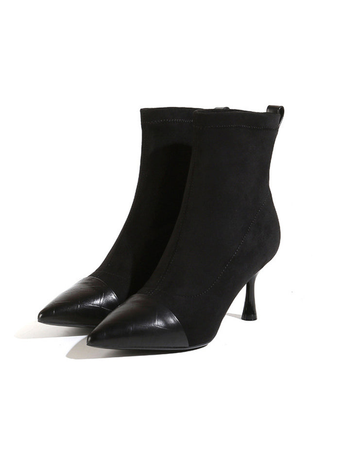 Pointed Elastic Velvet Short Ladies Leather Boots